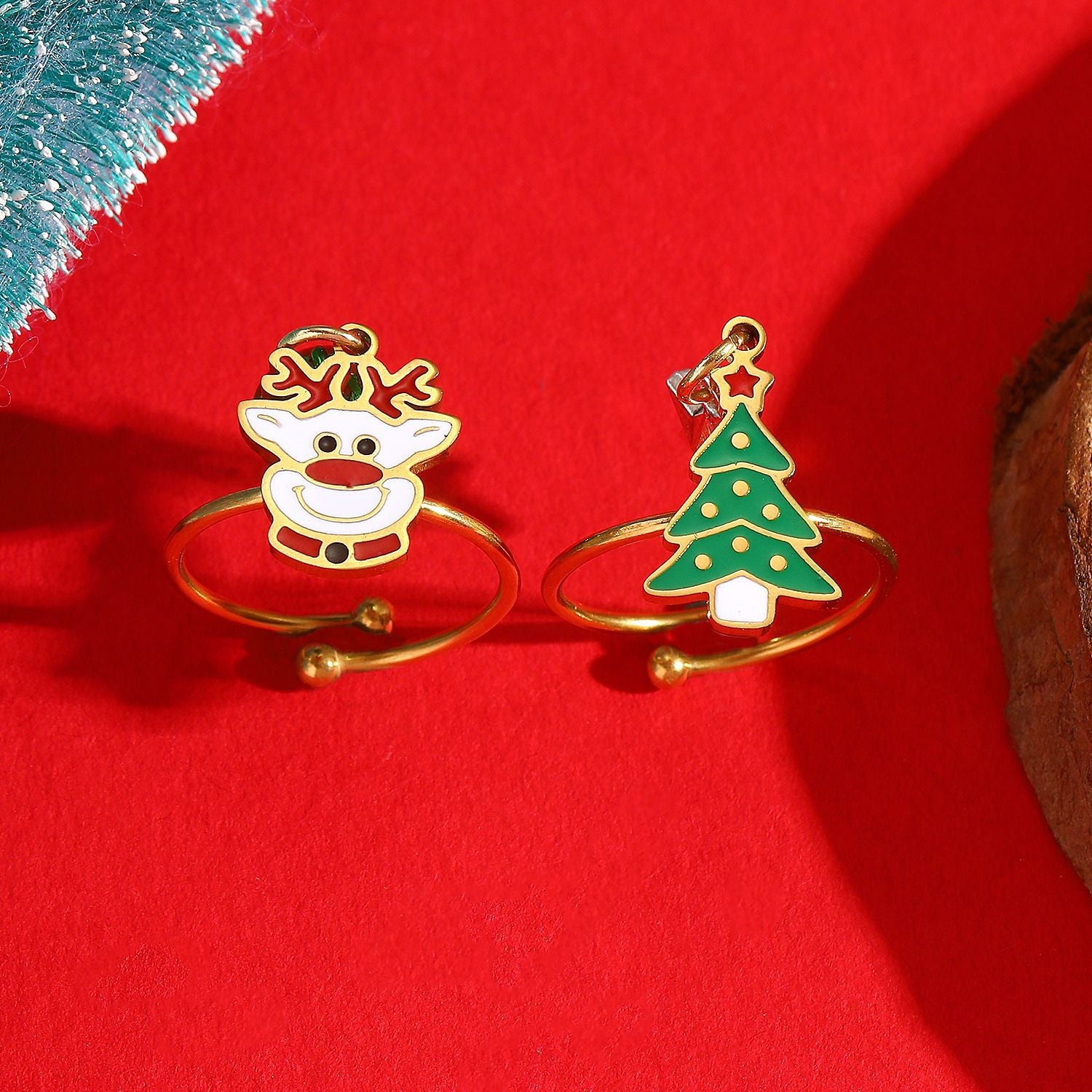 Wholesale Christmas Series Stainless Steel Open Ring Cartoon Snowman Holiday Ring